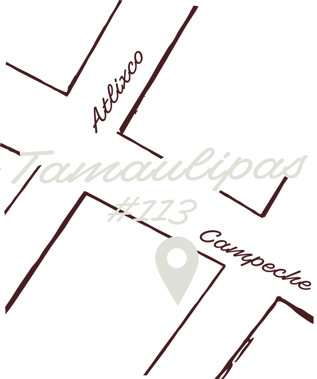 Map illustration showing the address 'Tamaulipas #123' with street names 'Atlixtco' and 'Campeche' marked.