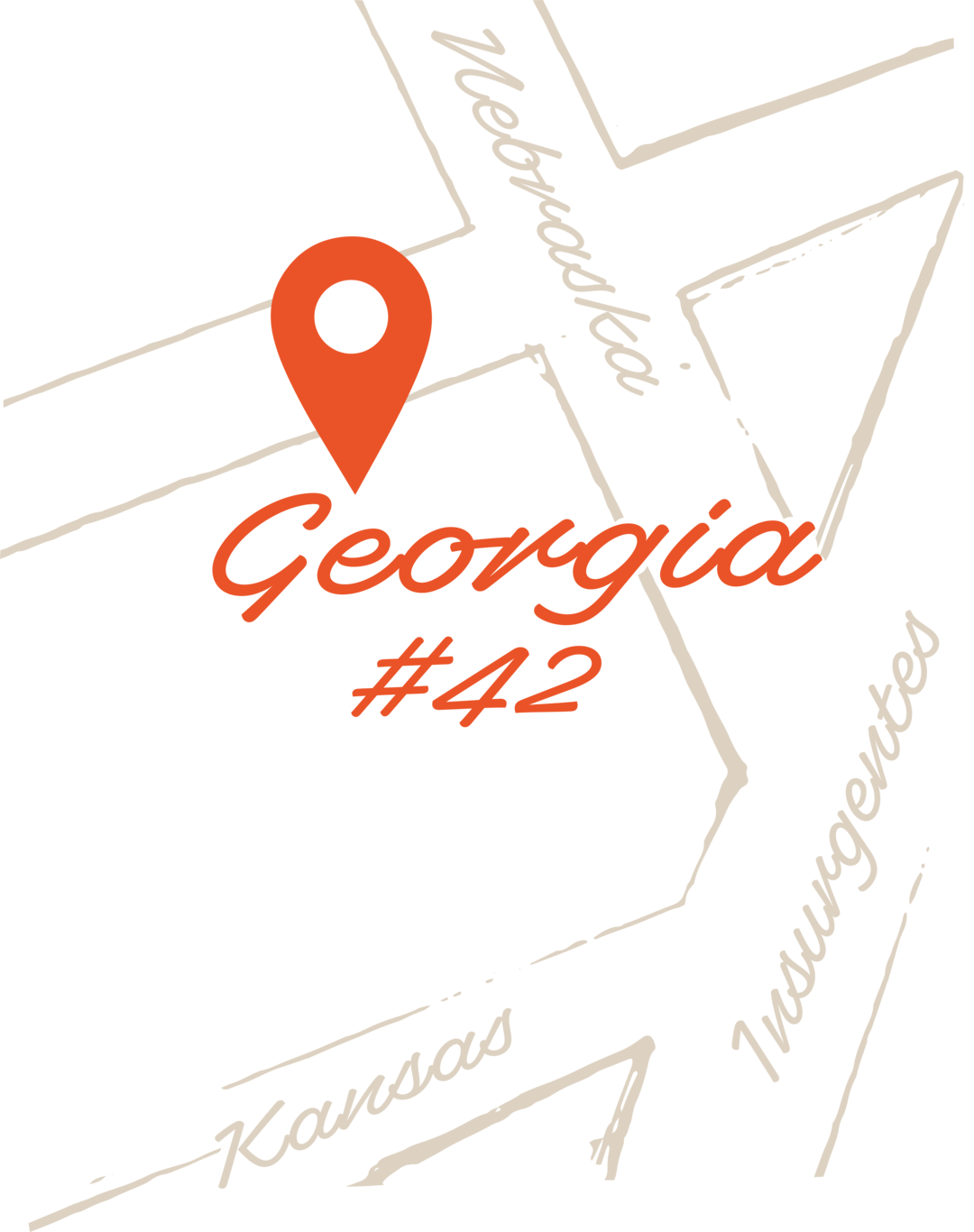 Map illustration featuring streets labeled 'Nebraska', 'Kansas', and 'Insurgentes' with a pin marker and the text 'Georgia #42'.