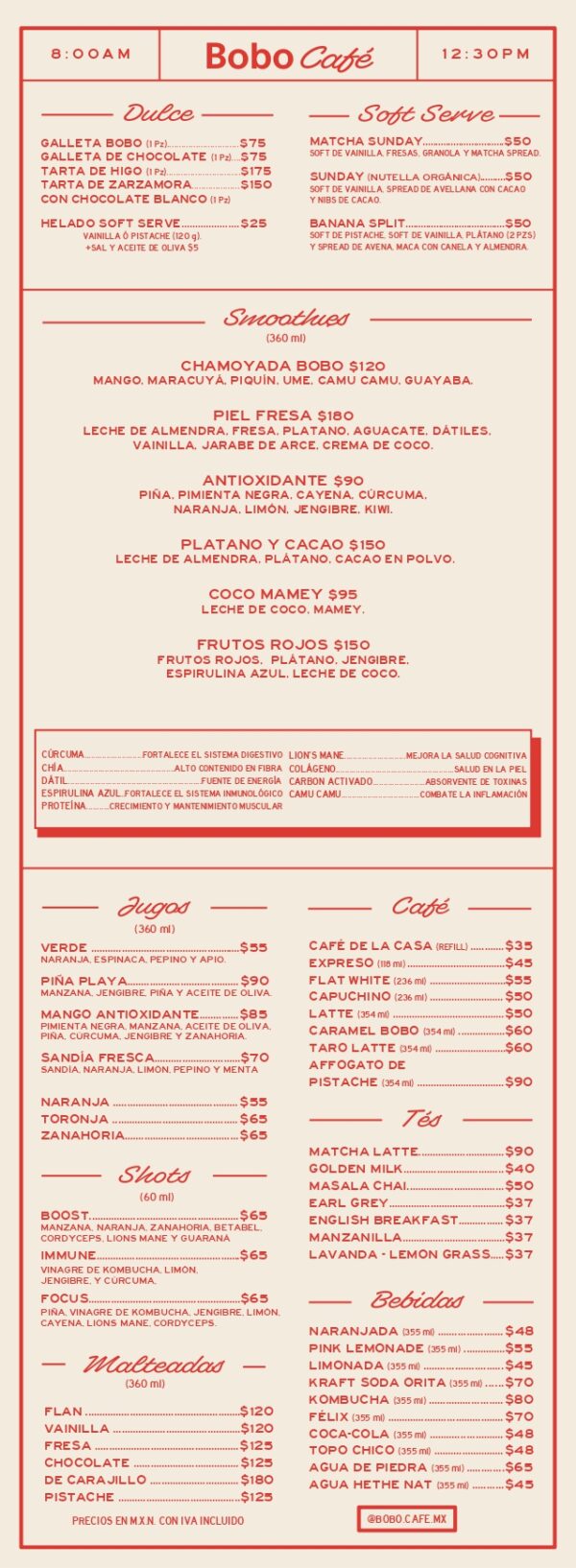 Menú Bobo Café - Bobo